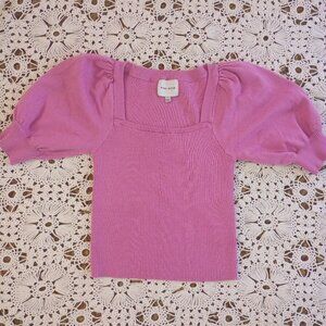 Pink Rose Square Neck Puff Ribbed Sweater
